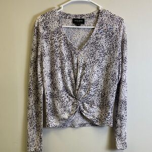 David Lerner Leopard Print Twist Front Long Sleeve Top